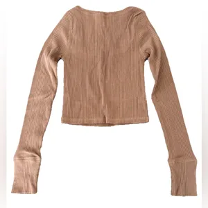 NWT Aerie Ribbed Crop Top Women's XS Neutral Taupe Long Sleeve Square Neckline thumbnail 7