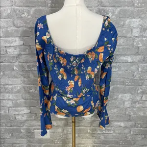 Free People Floral Blue and Orange Kayla Top thumbnail 4