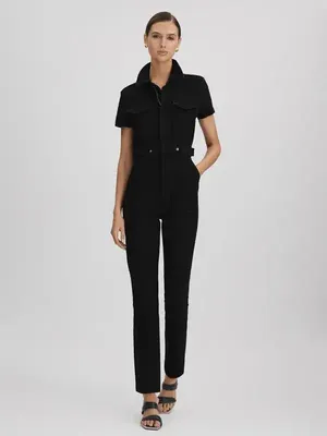 Good American Fit For Success Coveralls Jumpsuit Charcoal Black Denim Size 2 thumbnail 4