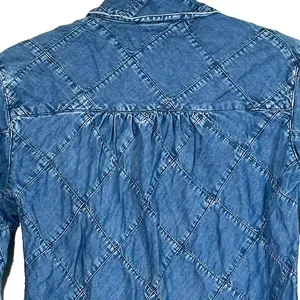 XS Shirt Top Pilcro by Anthropologie Quilted Patchwork Denim Button down jean thumbnail 6