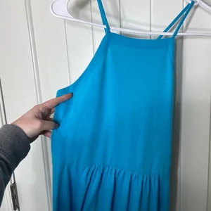 LOFT Lou & Grey women’s bright blue high neck crossed strap midi stretch dress‎ thumbnail 2