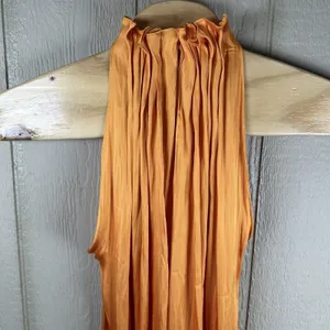 NEW ZARA ZW COLLECTION Satin Jumpsuit Large Orange Wide Leg Halter 2090/098/615 thumbnail 5