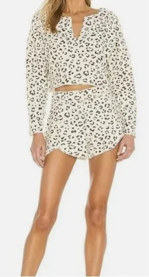 Free People Rain Check Lounge Shorts Leopard Print Cream Gray‎ Size Large thumbnail 1