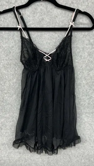 Victoria's Secret Black Lace Sheer Babydoll Nightgown Adjustable Straps Size S thumbnail 1