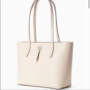 Kate Spade Cream Refined Grain Leather Tote Bag Pink Interior NWT thumbnail 6