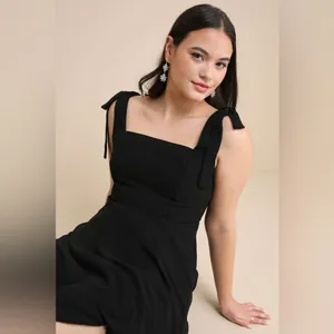 LULU’S Love Me Forever Black Tie Strap Square Neck Maxi Dress thumbnail 6