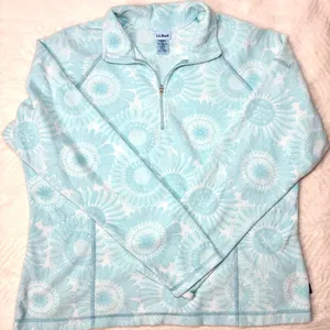 L.L. Bean Aqua Floral Fleece Pullover Size Large thumbnail 1