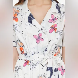 America and Beyond Jaguar Floral Silk Blend Jumpsuit Boho Resort Vacation Large thumbnail 5