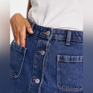 ASOS Monki denim button through mini skirt in mid-blue wash 38 /6 thumbnail 6