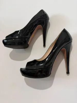 Prada Milano Black Patent Leather Peep Toe Platform Pumps Size 8.5 US thumbnail 5