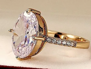 NEW‎ Women's 6Ct Yellow Gold Plated Silver Oval Simulated Diamond Ring thumbnail 1