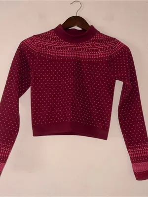 Fabletics Holly Seamless Fair Isle Cropped Mock Neck Long Sleeve Top M thumbnail 2