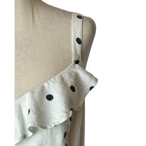 Old Navy Maxi Dress Women Medium White Polka Dot Ruffle Linen Blend Cami Retro thumbnail 5