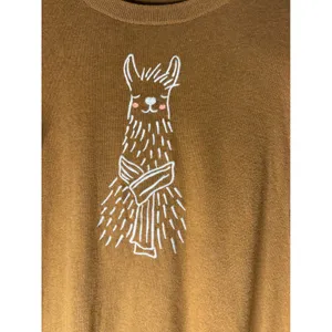 J crew factory XL Llama Embroidered Crewneck Sweater Brown Long Sleeve Knit Top thumbnail 3