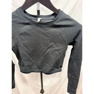 Offline by Aerie Seamless Waffle Long Sleeve Crop Active Top in Black XS thumbnail 2