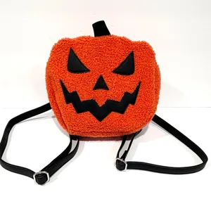 Dolls Kill Trickz N' Treatz Lets Get Lit Faux Shearling Pumpkin Backpack thumbnail 1