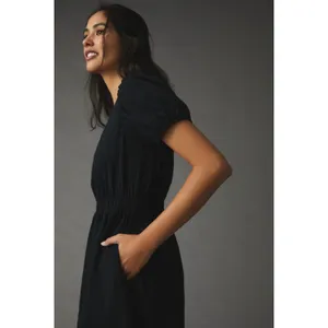 Daily Practice Anthropologie Cap‎ Sleeve Mini Dress Medium Black Slub Cotton thumbnail 11