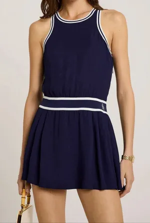 NWT Sporty & Rich Phoebe Dress Women’s Medium Navy White Preppy Tennis Academia thumbnail 1