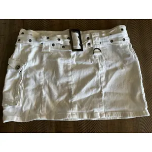 Edikted White Denim Cargo Mini Skirt Y2K Belted Utility‎ Festival Size L XL thumbnail 4