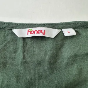 Honey Button Front Dress Puff‎ Sleeve Tiered Hem Casual Green Women's Large thumbnail 8