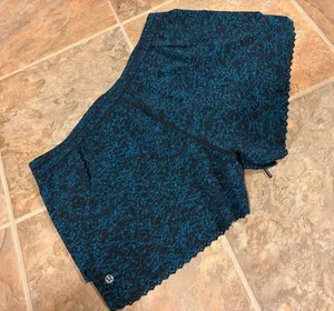 lululemon athletica Black and Teal Patterned Scallop-Hem Athletic Shorts thumbnail 1