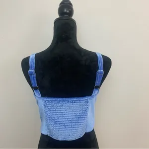 Full Tilt Women's XL Milkmaid Corset Sky Blue Fairy Velvet Crop Top Cottagecore thumbnail 4
