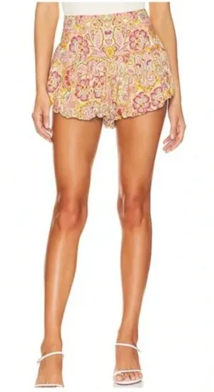 Free People La Rochelle Bubble Shorts High Rise Smocked Waist Paisley Floral M thumbnail 1