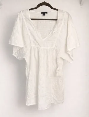 J Crew White Gauze Tunic Top Size Small Boho Flutter Sleeve Tassel Lightweight thumbnail 1
