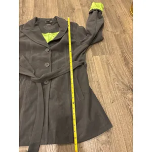 Indigo Saints Women's Gray Belted‎ Fleece Coat L lime Green satin like lining thumbnail 7