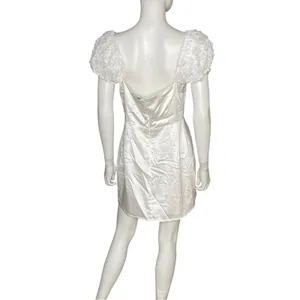 Lulus Precious Enchantment White Satin Floral Puff Sleeve Mini Dress Sz L thumbnail 5
