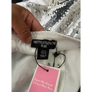 PrettyLittleThing Silver Sequin Corset Top Strapless Hook & Eye Bustier 22‎ New thumbnail 5