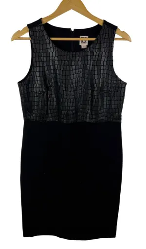 Anne Klein Black Crocodile Texture Sheath Dress Size 6 Faux Leather Office Work‎ thumbnail 1