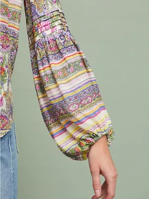 Anthropologie Maeve Gorgeous Boho Floral Puff Sleeve‎ Ceresco Peasant Top thumbnail 4