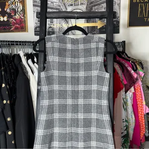 Theory Gray Plaid Wool-Blend Cashmere Sleeveless Shift Mini Dress 00 Preppy thumbnail 6