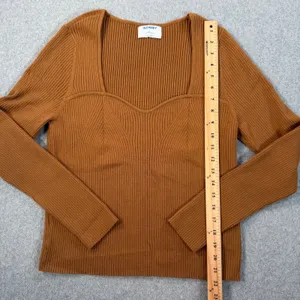 Old Navy Women's XL Brown Ribbed Knit Sweetheart Neckline Long Sleeve Sweater thumbnail 6