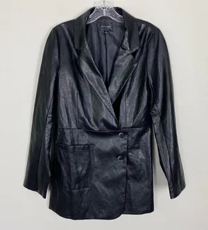 Line & Dot River Vegan Faux Leather Longline Blazer Jacket Size Small Black thumbnail 4