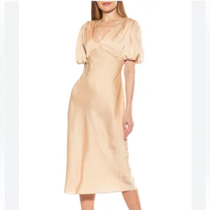 ALEXIA ADMOR Felicity Bubble-Sleeve Satin Midi Dress thumbnail 2
