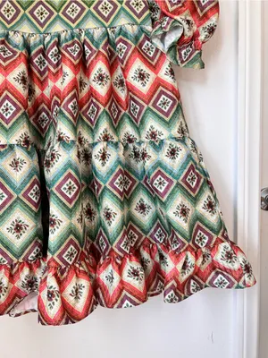 Autumn Adeigbo Oona Abstract Print Puff Sleeve Babydoll Mini Dress Size 8 thumbnail 4