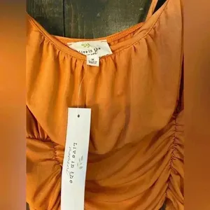 Live‎ in the Moment Orange Ruched Spaghetti Strap Crop Top Size M A49 thumbnail 3