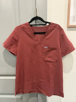 FIGS Catarina Scrub Top Dark Cherry thumbnail 1
