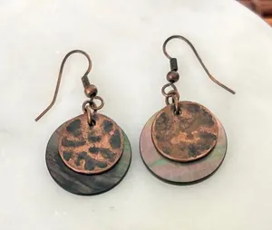 Lia Sophia Layered Hammered Copper and Iridescent Shell Drop Earrings thumbnail 1