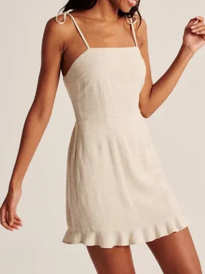 Abercrombie & Fitch Natural Tie-Shoulder Ruffle Mini Dress thumbnail 1