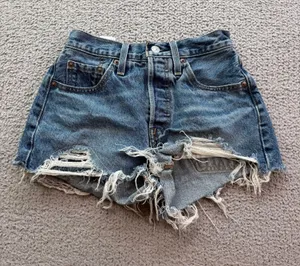 Levi’s Premium 501 Women’s W24 Blue Denim High Rise Distressed Cutoff Shorts thumbnail 1