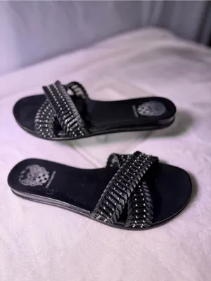 Vince Camuto Black Braided Stud Slide Sandals thumbnail 3