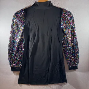 1462 | NEW Sequin Puff Sleeve Mini Cocktail Dress Bodycon Black‎ Large NYE Glam thumbnail 2