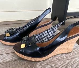 SPERRY TOPSIDER SOUTHAMPTON patent leather cork wedge slingback front bow shoes thumbnail 3