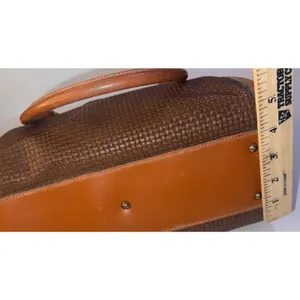 Vintage JR Julius Resnick Monogram Lining Leather Woven Purse Satchel Bag USA thumbnail 9