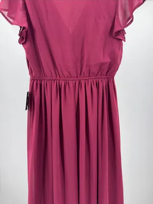 Lulus Lost in the Moment Burgundy Maxi Dress side slit S flutter sleeve bridesmaid thumbnail 5