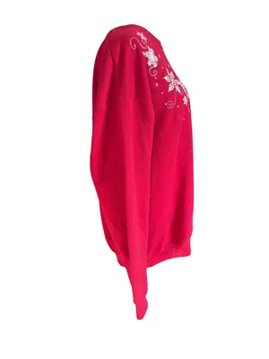 Jerzees Nublend red long sleeve crewneck snowflake print pullover sweatshirt L thumbnail 3