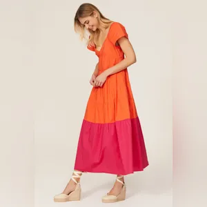 Donna Morgan Colorblock Tiered Maxi Orange and Pink Tiered Dress Size 0 thumbnail 3